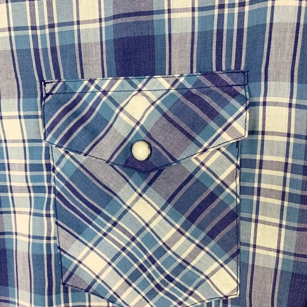 Wrangler Western Shirt Mens Extra Large‎ Blue Plaid Cowboy Southwest Camp Rodeo
